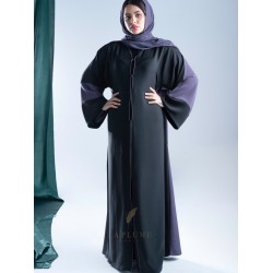 AM4005 Special two-color abaya with attractive black crepe and purple color embroidery on the front the headcover not included