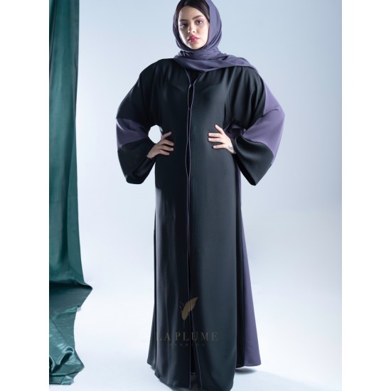 AM4005 Special two-color abaya with attractive black crepe and purple color embroidery on the front the headcover not included