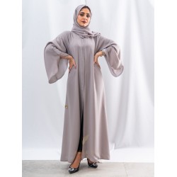 AM4013 Double Chiffon Abaya in silver and brown colors, it can be worn on both sides with a curve opening on the French sleeves, it comes with two veils for lovers of elegance