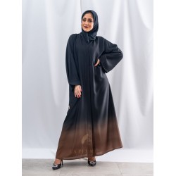 AM4014 Distinctive black abaya with brown, nada fabric, with collar neck the headcover not included