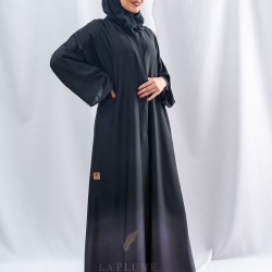 AM4015 Distinctive black abaya with silver, nada fabric, with collar neck the headcover not included