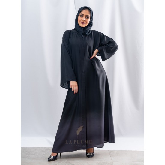 AM4015 Distinctive black abaya with silver, nada fabric, with collar neck the headcover not included