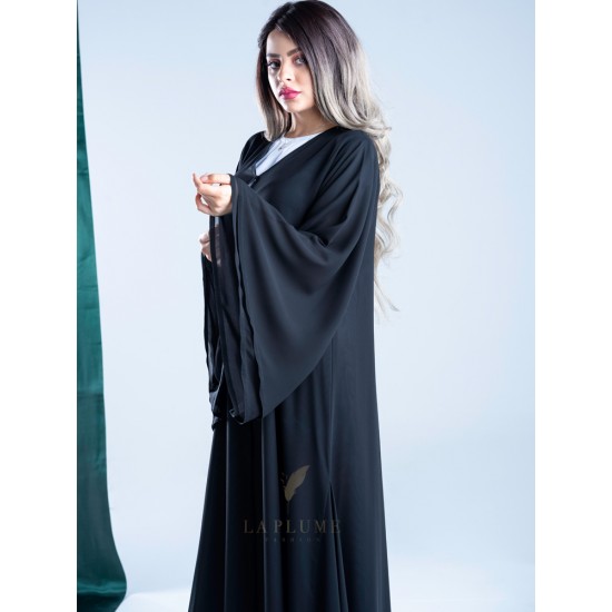  Black abaya double chiffon french sleeve AS1001