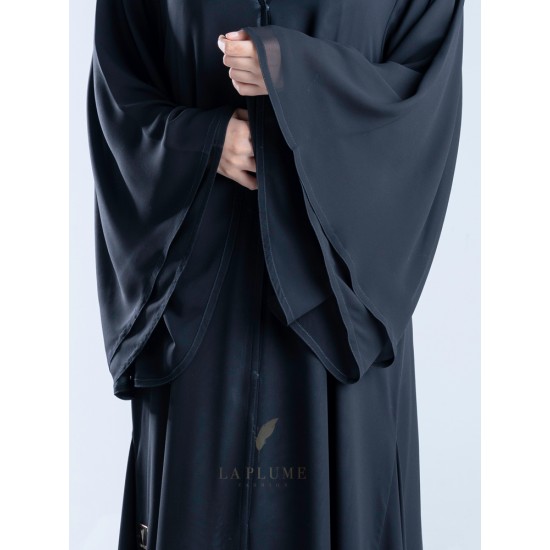  Black abaya double chiffon french sleeve AS1001