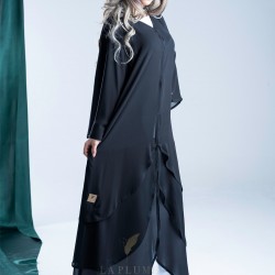 Classy abaya with double chiffon fabric, with three layers curve on the front, with a French sleeve AS1004