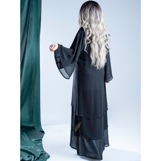 Classy abaya with double chiffon fabric, with three layers curve on the front, with a French sleeve AS1004