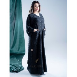 AS1009 black abaya with light fabric with beautiful patterns and details Very comfortable with wide side pockets