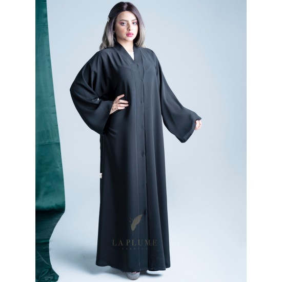 AS1010 Abaya with crepe fabric, original Japanese %100 plain, with a neck collar type v
