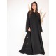 AS1012 Klush closed abaya with a plain black crepe fabric, round neck collar and wide sleeves with curve on the sides