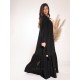 AS1015 Royal black crepe abaya has a round collar neck with pleats at the bottom of the abaya and features tie-down sleeves