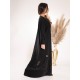 AS1016 Abaya with black fabric, crepe salona, original Japanese first class, elegant design, with three lines embroidery from the shoulders to the bottom of the abaya on the front