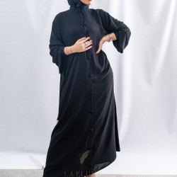  AS1018 A formal royal black crepe abaya with a mandarin neck and a closure with large buttons fitted with side pockets the headcover not included