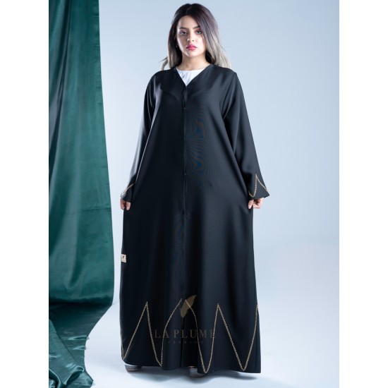AK3001 hand work Abaya with golden lines on the edges of the sleeve and the bottom of the abaya with crepe fabric