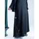 AK3004 A hand work black abaya with a stylish design on the sides and sleeves with a crepe fabric