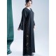 AK3006 A hand work Abaya with golden color scattered lines mixed with black on the sleeves and sides with a crepe fabric and a French sleeve