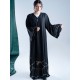 AK3008 Double Chiffon Abaya with a hand work in silver color with intertwining stripes at the bottom of the abaya and on the French sleeves