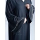 AK3008 Double Chiffon Abaya with a hand work in silver color with intertwining stripes at the bottom of the abaya and on the French sleeves