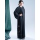 AK3015 Abaya crepe fabric with hand work in the form of branches on the bottom corner and the sleeves with a round collar neck