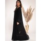 AK3020 Double chiffon abaya with a v-neck. There are flower branches from bottom to top in the middle behind the abaya and on the French sleeves