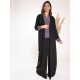 AK3023 Royal black crepe open-lock abaya wrap mixed with purple color on the neck collar and on the edges of the narrow sleeves, a black color