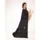 AK3024 Royal black crepe abaya, hand work, with small parallel lines at the bottom and on the sleeves