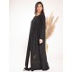 AK3029 Double chiffon abaya with a round neck, two hand work square collar top, in black color on the right and left of the abaya and a light touch on the sleeves