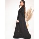 AK3029 Double chiffon abaya with a round neck, two hand work square collar top, in black color on the right and left of the abaya and a light touch on the sleeves
