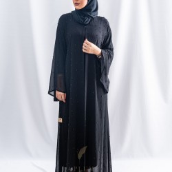 AK3030 Luxurious occasions hand-made abaya on all corners of the abaya with chiffon fabric, one layer, French sleeves, with a button the headcover not included