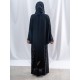 AK3035 Royal black crepe abaya with hand-work with five loops distributed under the abaya and on the French sleeves the headcover not included