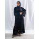 AK3035 Royal black crepe abaya with hand-work with five loops distributed under the abaya and on the French sleeves the headcover not included